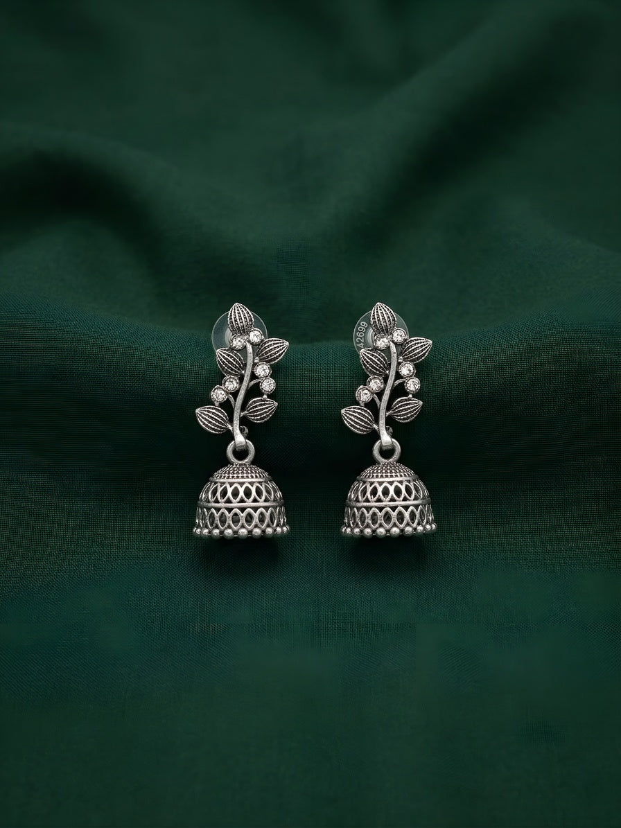 Silver Plated Oxidized Leaf With Jhumki Earrings