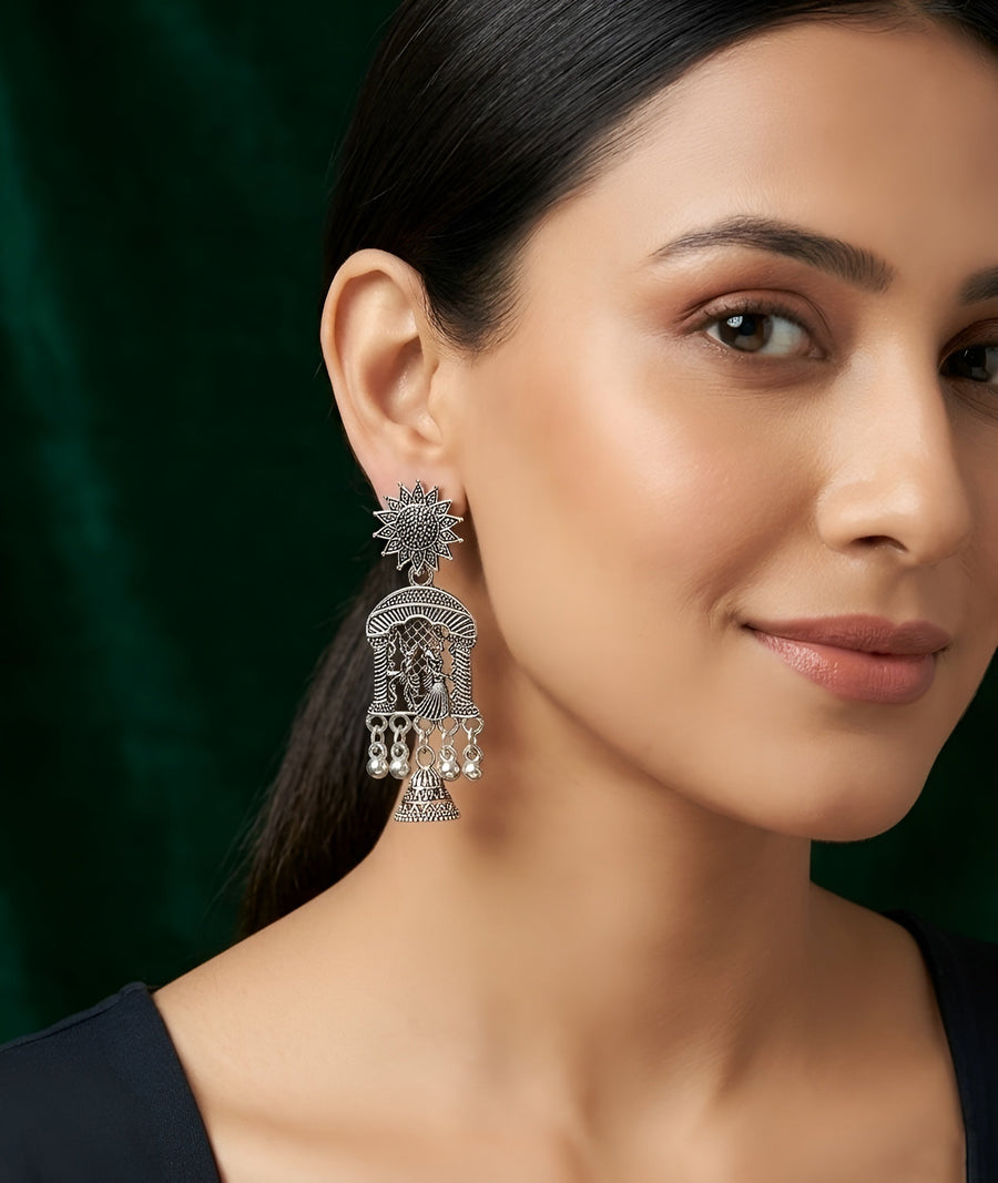 Silver Plated Oxidized Contemporery Earrings