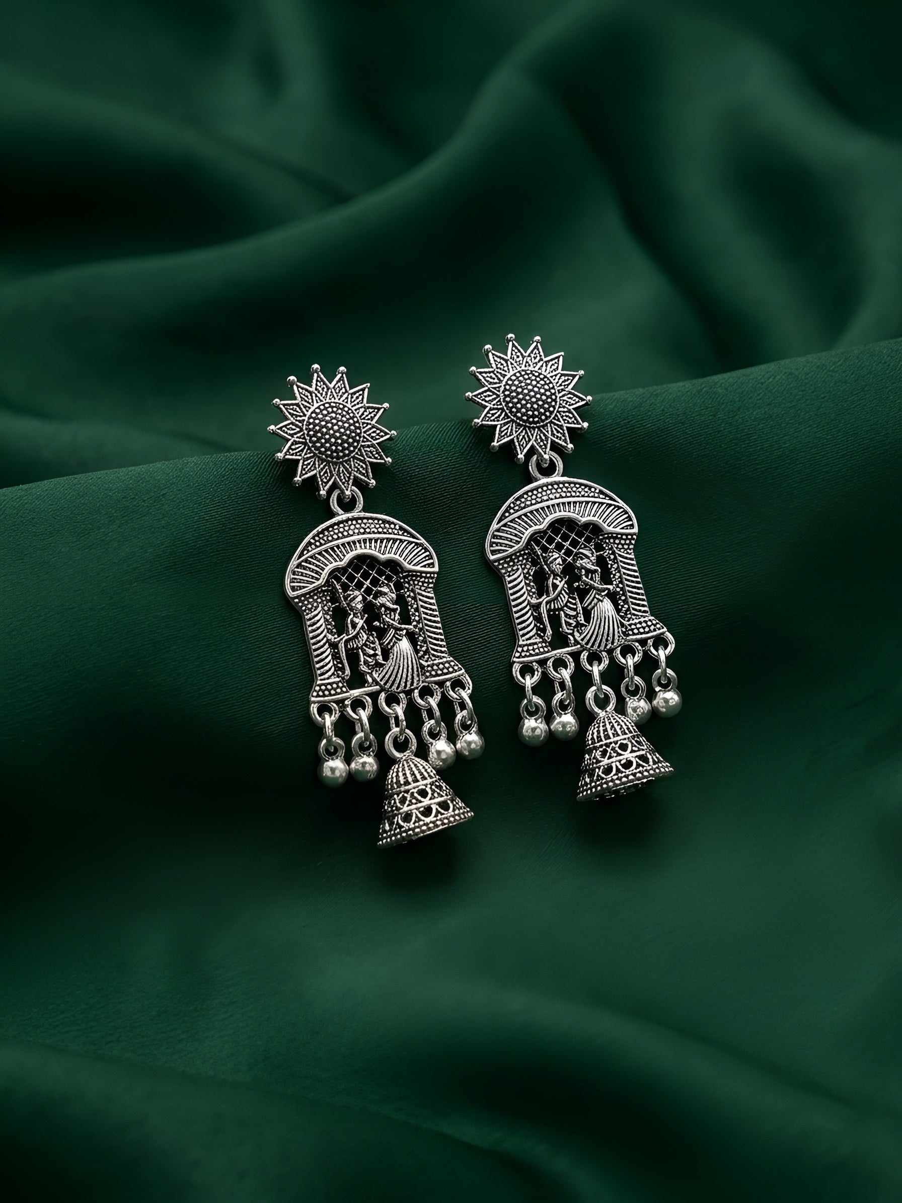 Silver Plated Oxidized Contemporery Earrings