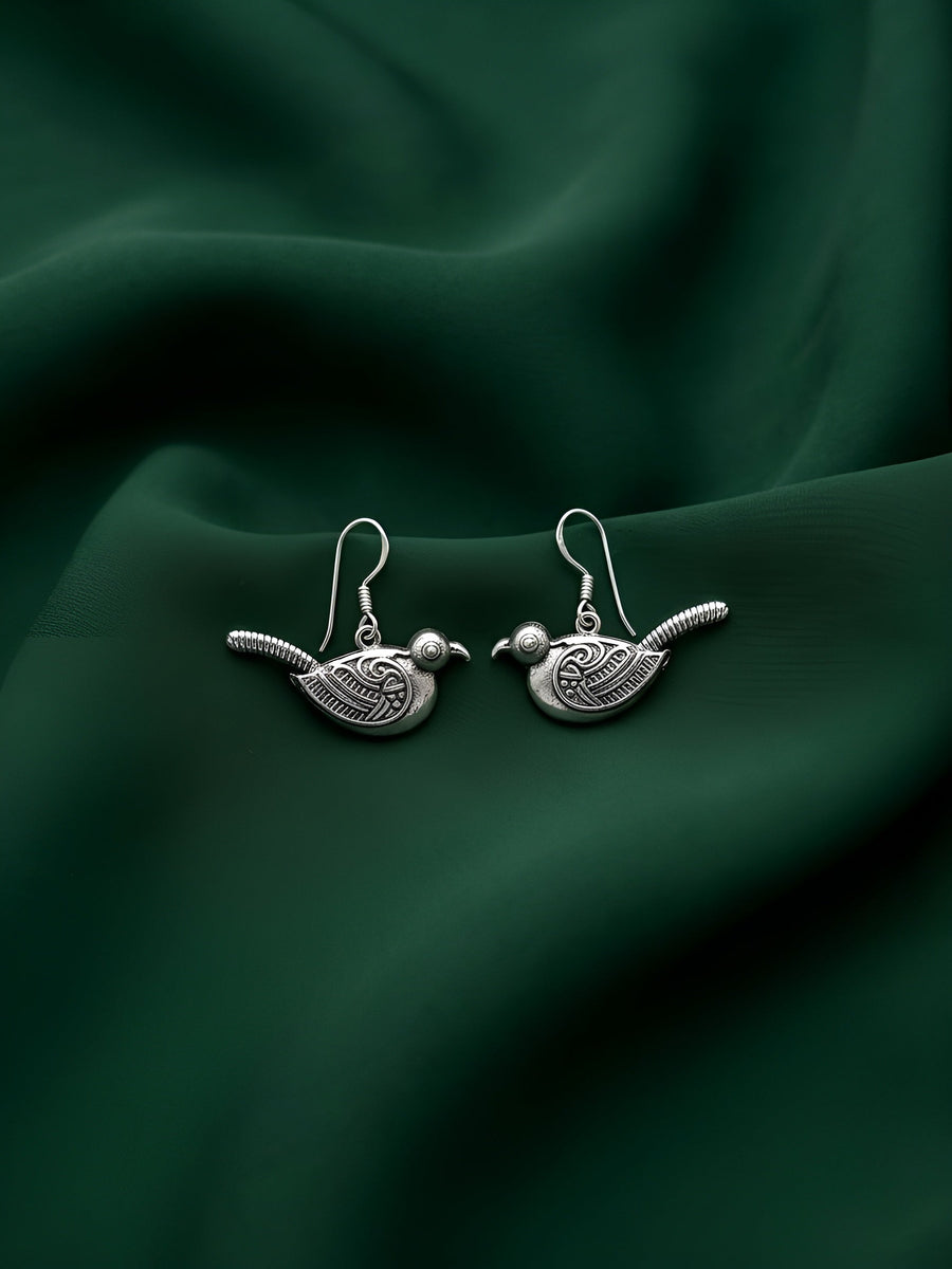 Silver Plated Oxidized Antique Birds Earrings