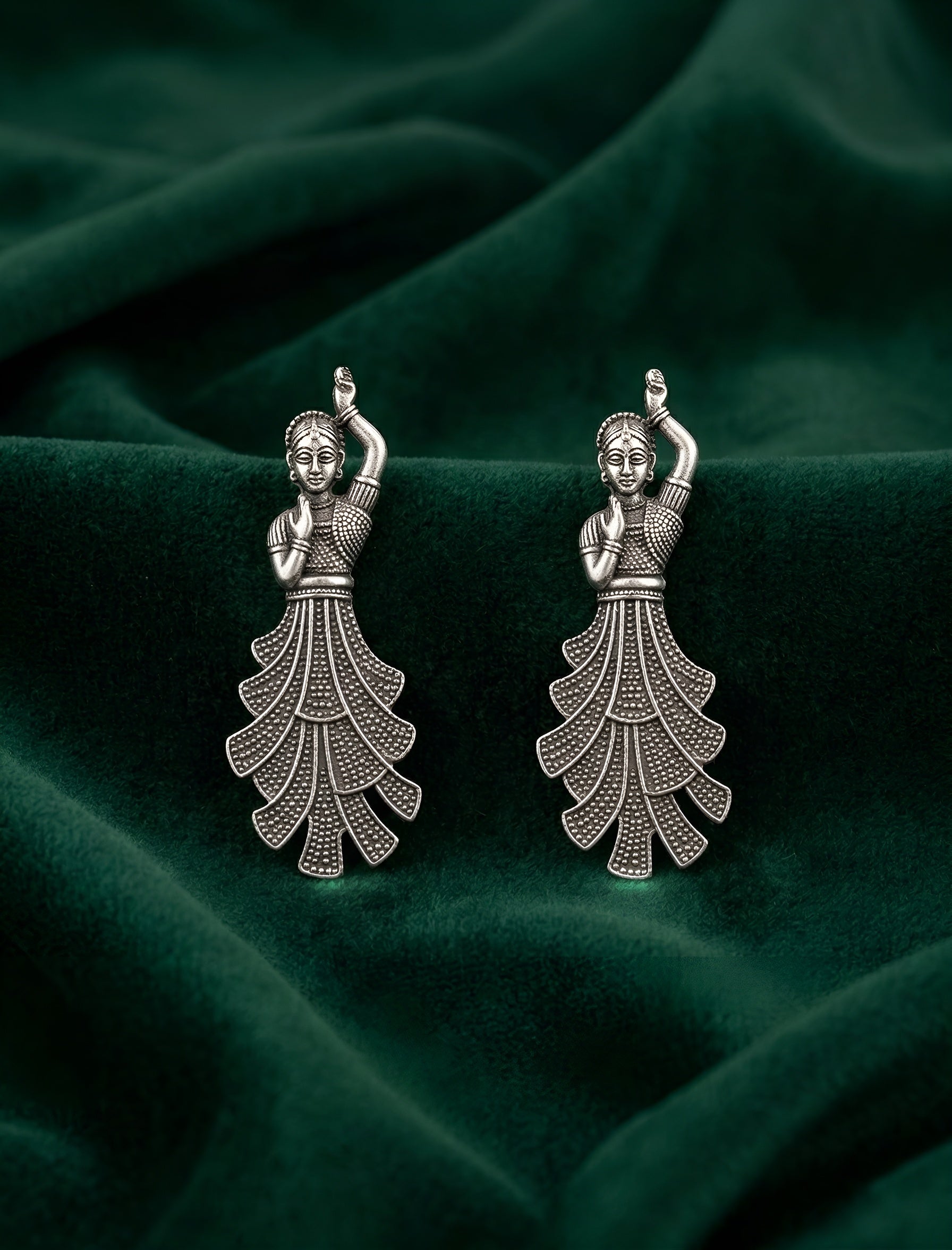 Oxidised Silver-Toned Dancing Lady Statement Earrings