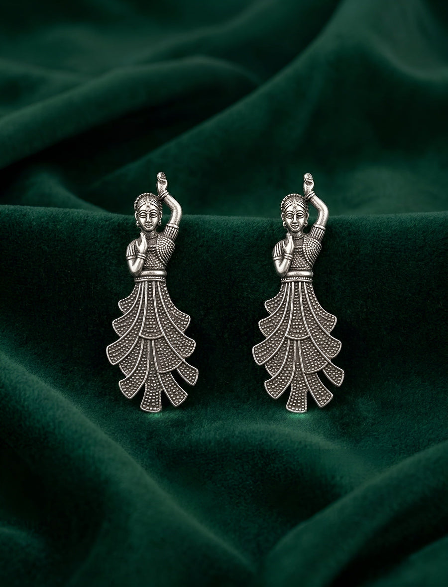 Oxidised Silver-Toned Dancing Lady Statement Earrings