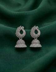 Silver Plated Oxidized Peacock With Jhumki Earrings