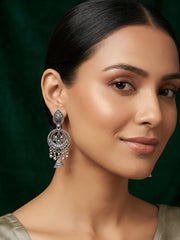 Silver Plated Oxidized Fancy Drop Earrings
