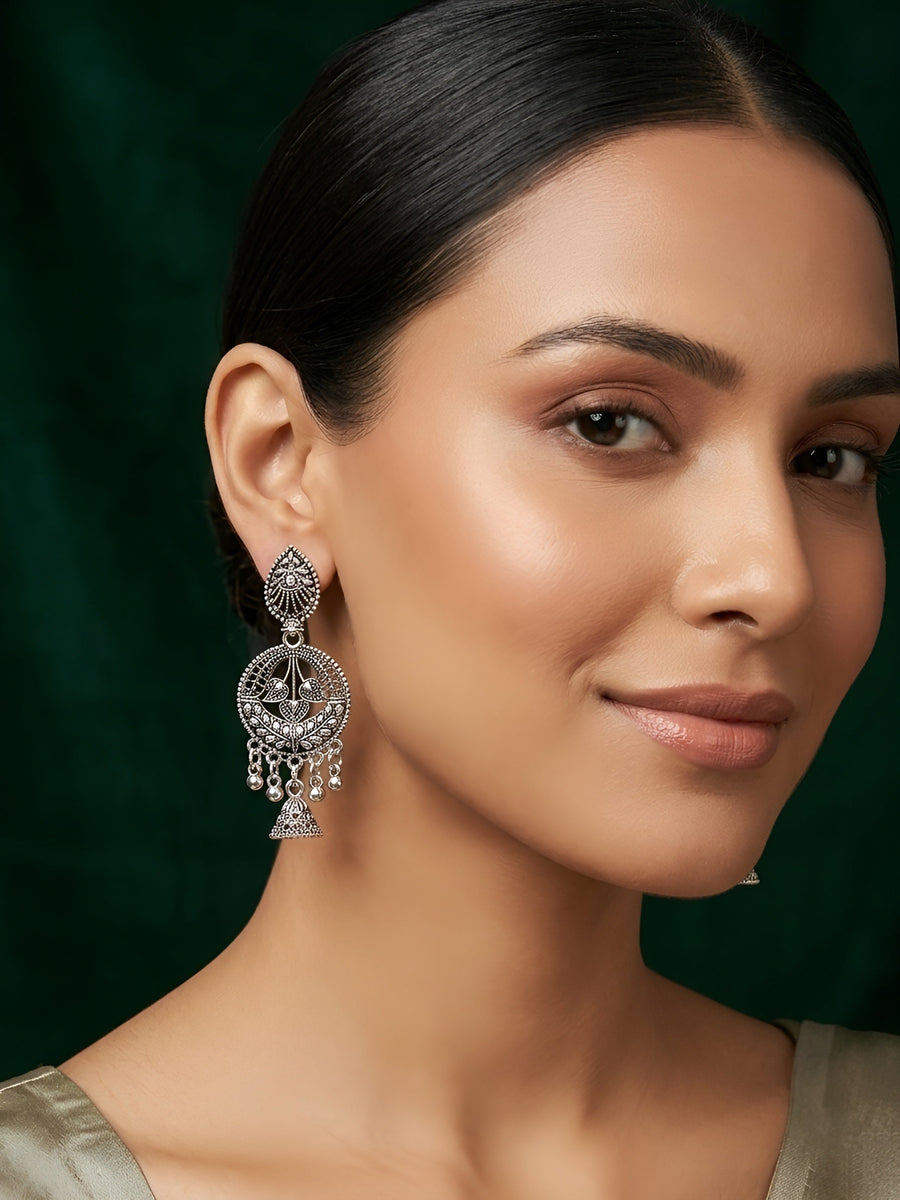 Silver Plated Oxidized Fancy Drop Earrings