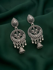 Silver Plated Oxidized Fancy Drop Earrings