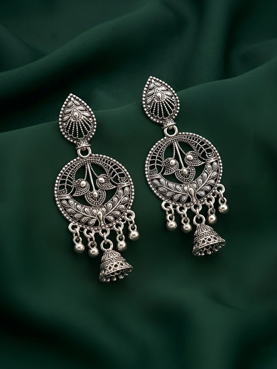 Silver Plated Oxidized Fancy Drop Earrings