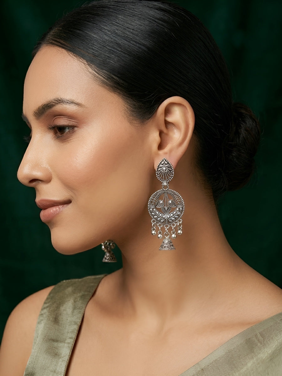 Silver Plated Oxidized Fancy Drop Earrings
