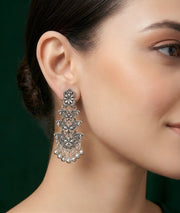 Silver Plated Oxidized Contemporery Earrings