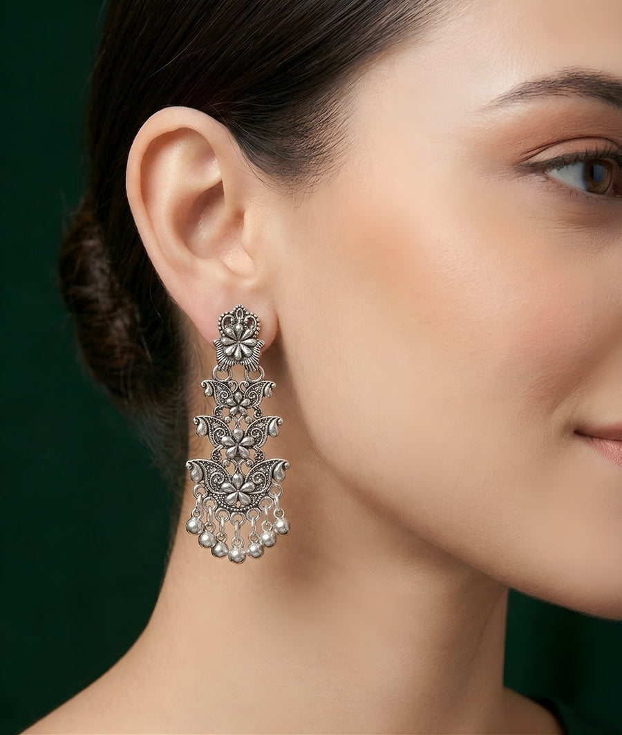 Silver Plated Oxidized Contemporery Earrings