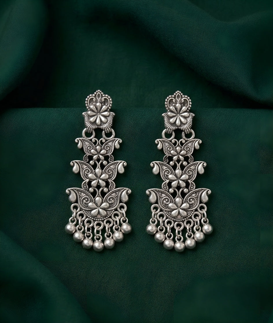 Silver Plated Oxidized Contemporery Earrings