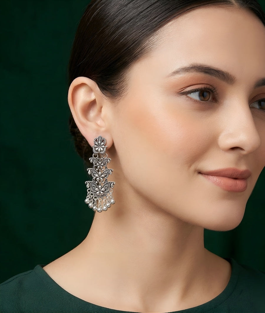 Silver Plated Oxidized Contemporery Earrings