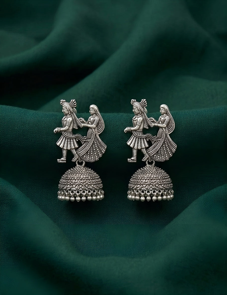 Silver Plated Oxidized Jhumki Earrings