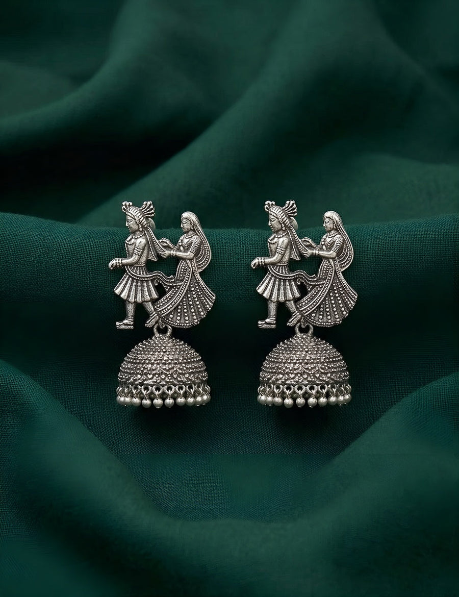 Silver Plated Oxidized Jhumki Earrings