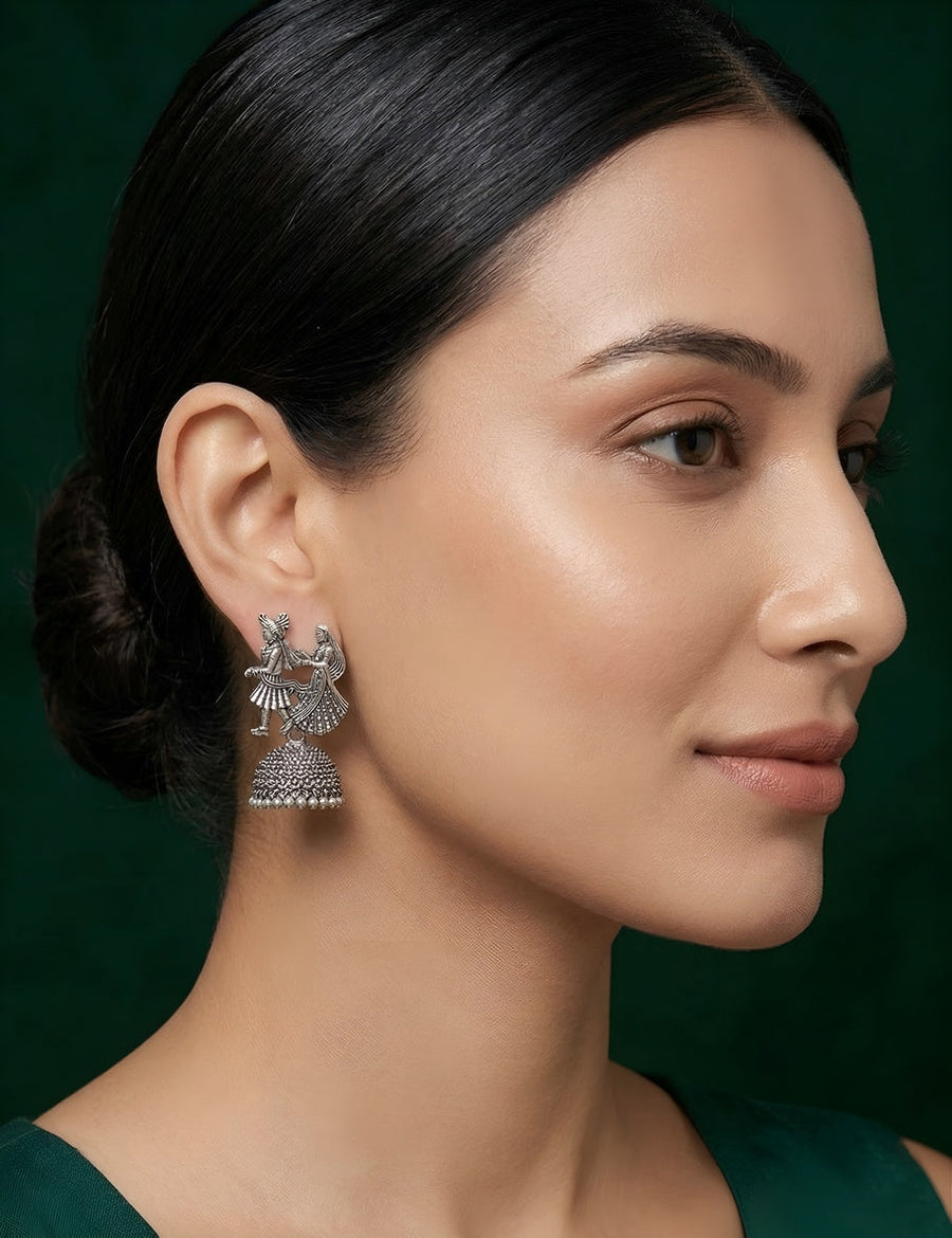 Silver Plated Oxidized Jhumki Earrings