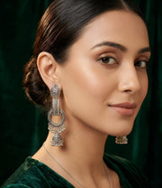 Silver Plated Oxidized Fancy Jhumki Earrings