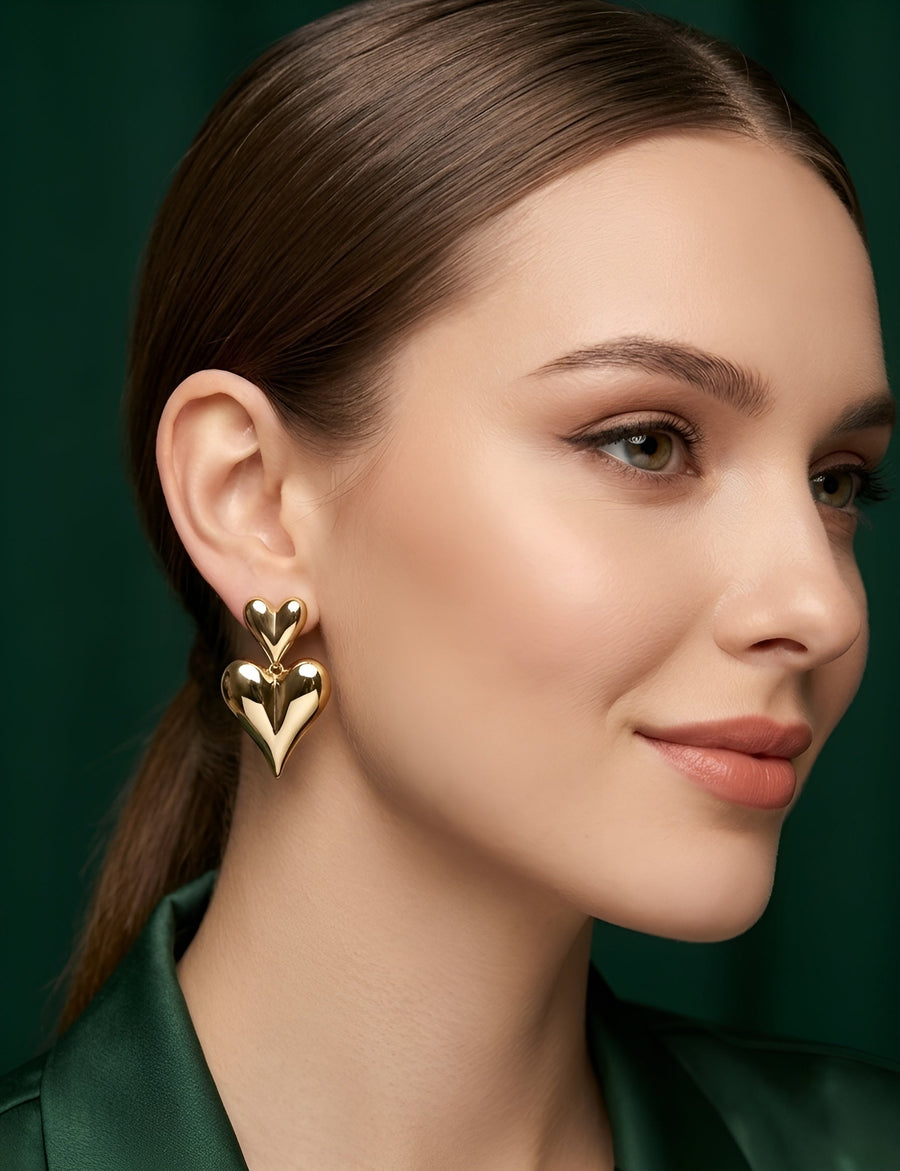 Gold Plated Fancy Heart Shape Earrings