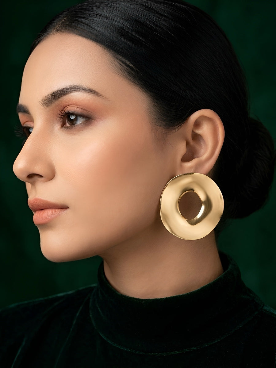 Gold Plated Contemporery Circular Earrings