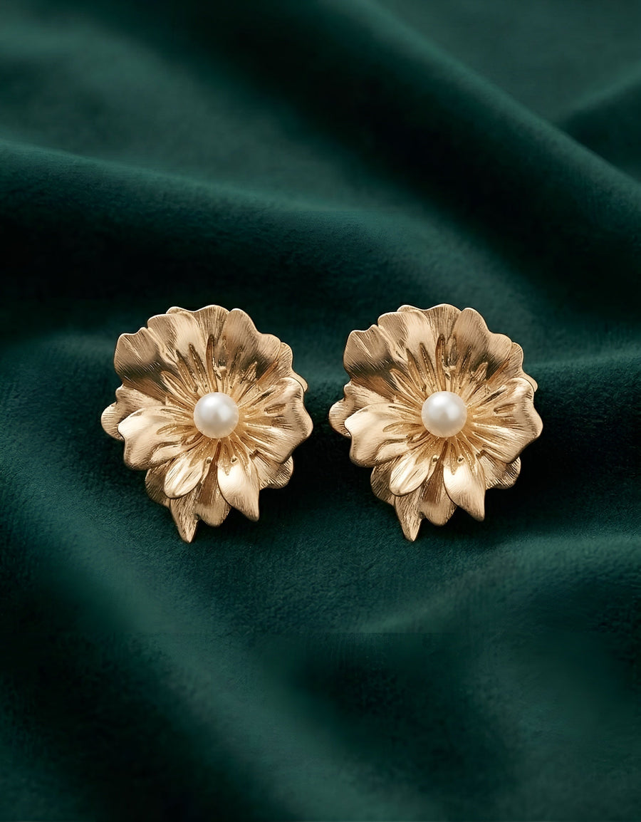 Gold Plated Flower Shaped Fancy Studs