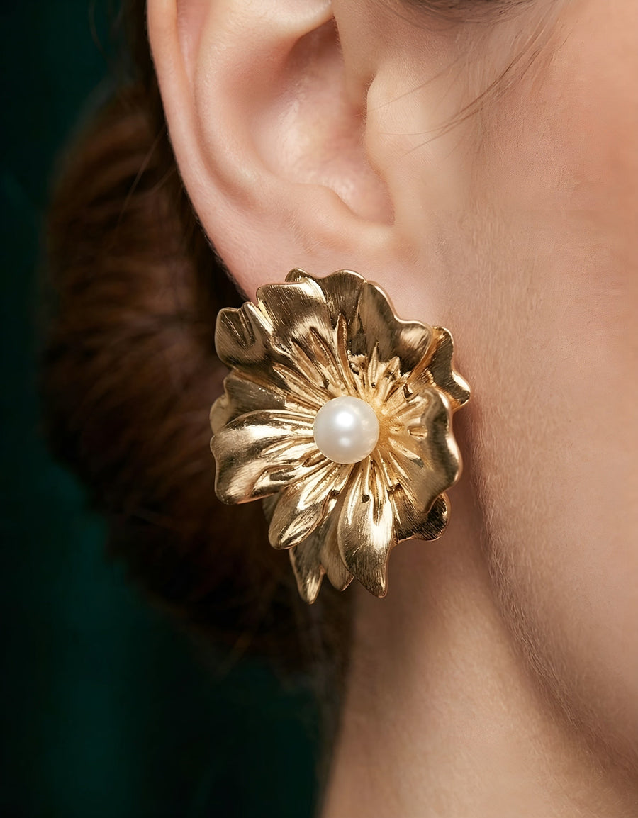 Gold Plated Flower Shaped Fancy Studs