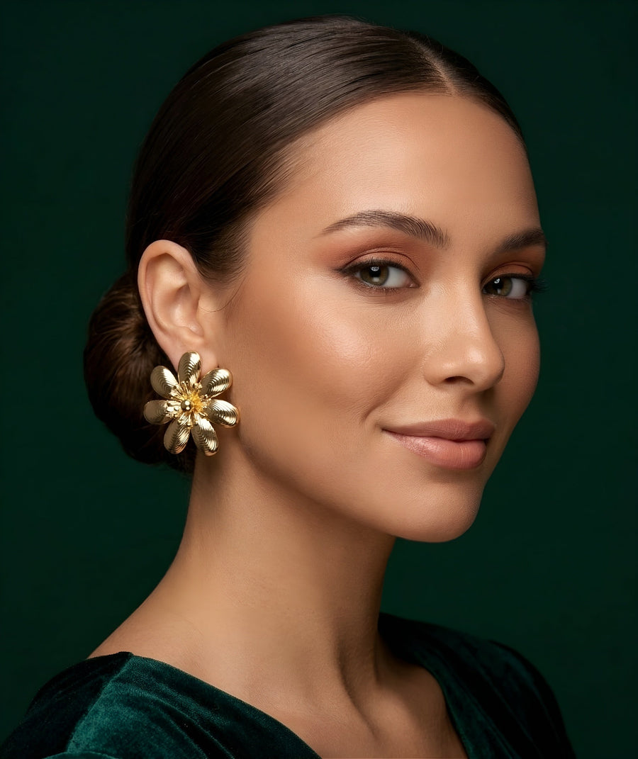 Gold Plated Contemporery Flower Studs
