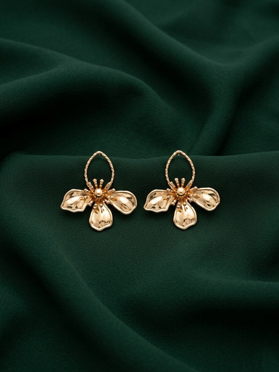 Gold Plated Contemporery Flower Earrings