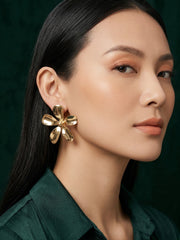 Gold Plated Contemporery Flower Earrings