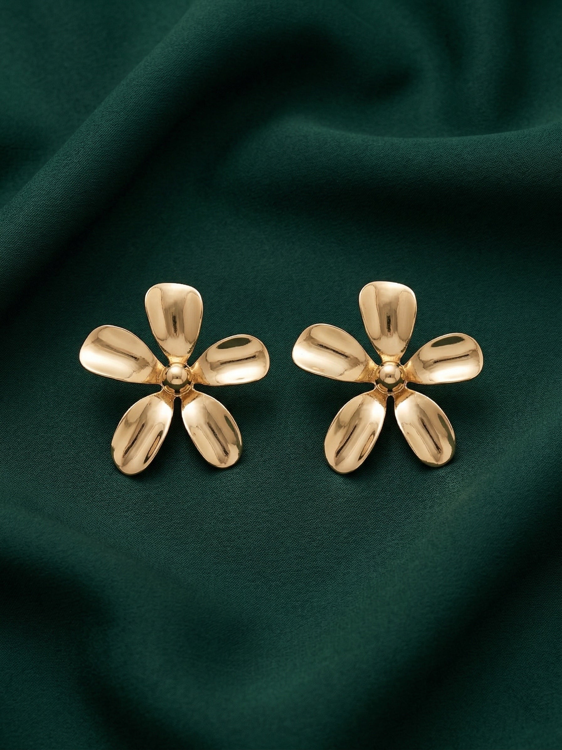 Gold Plated Contemporery Flower Earrings