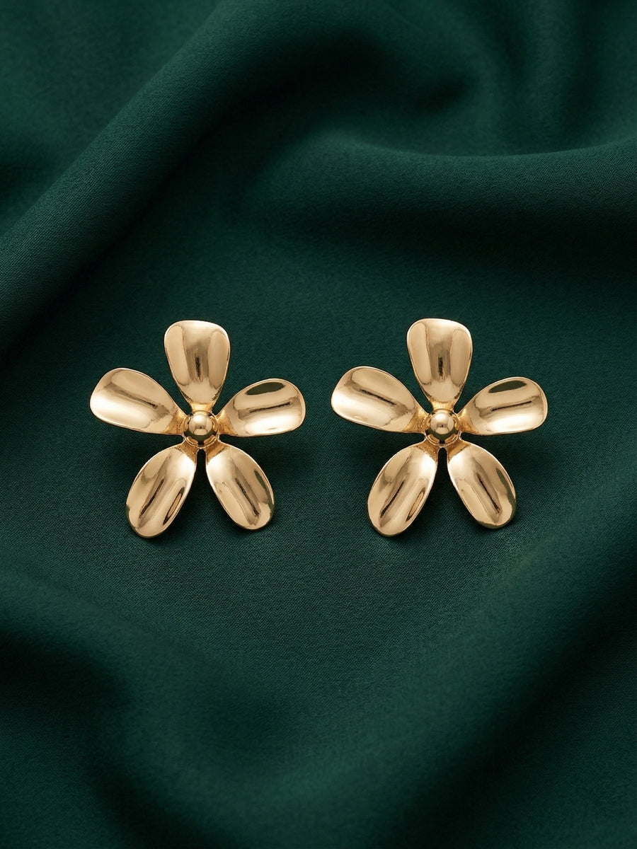 Gold Plated Contemporery Flower Earrings