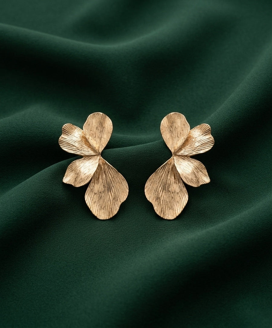 Gold Plated Contemporery Half Flower Earrings