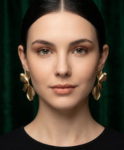 Gold Plated Contemporery Half Flower Earrings