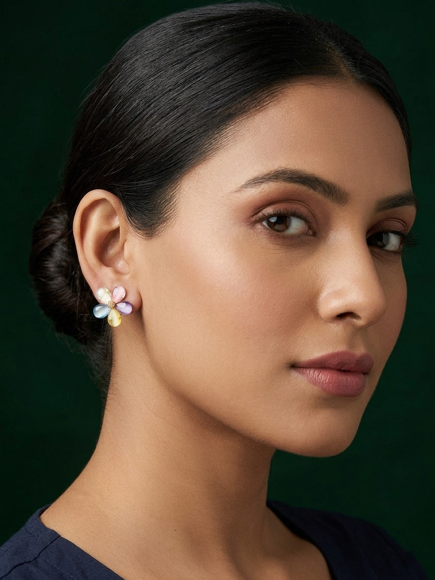 Fancy Multicolor Beaded Mini Flower Studs