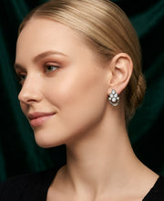 Silver Plated Oxidized With Beaded Earrings
