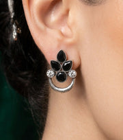 Silver Plated Oxidized With Beaded Earrings