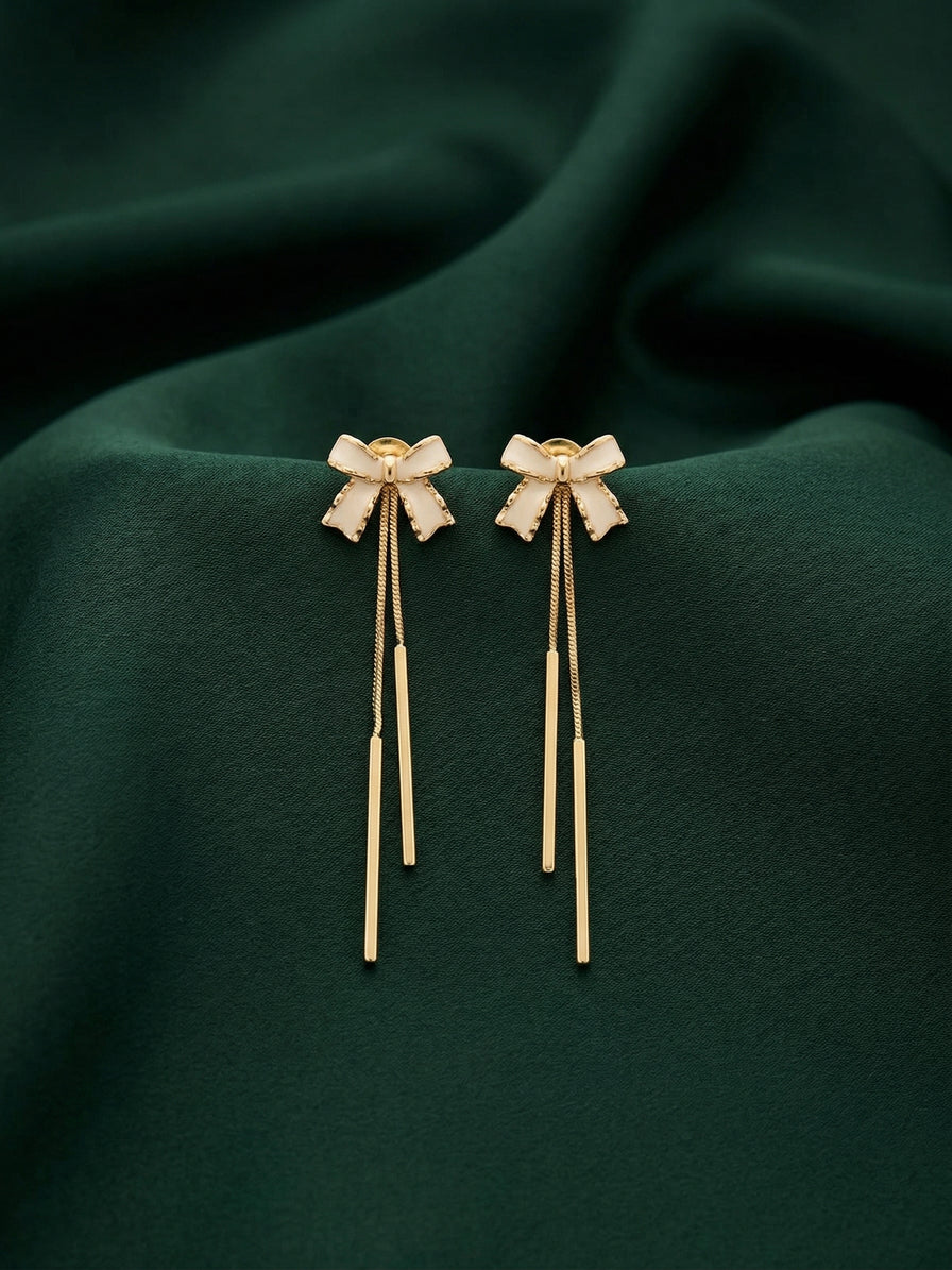 Gold Plated Bow With Tassels Earrings