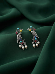 Silver Plated Oxidized With Trendy Birds Design Earrings