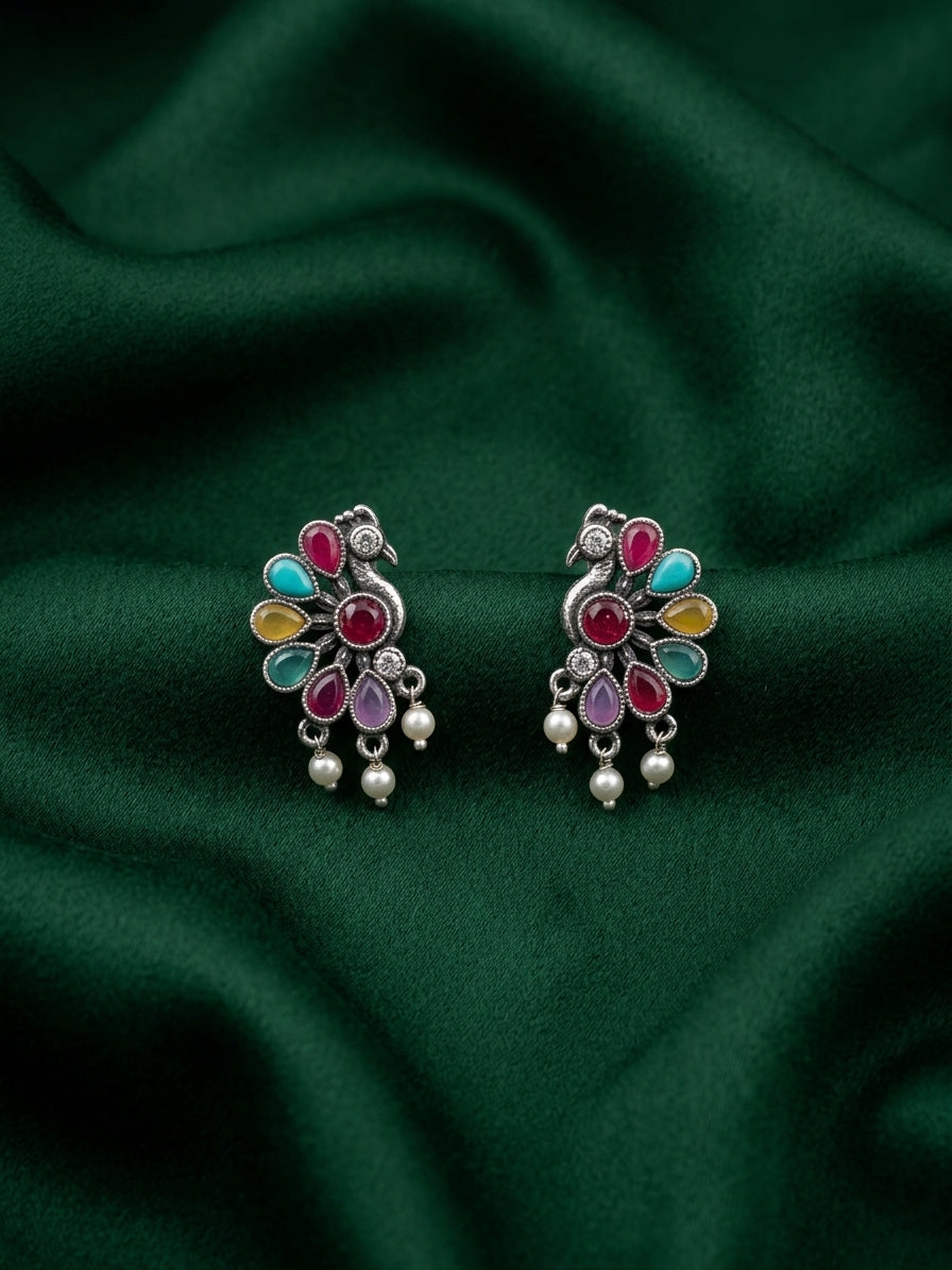 Silver Plated Oxidized With Trendy Birds Design Earrings