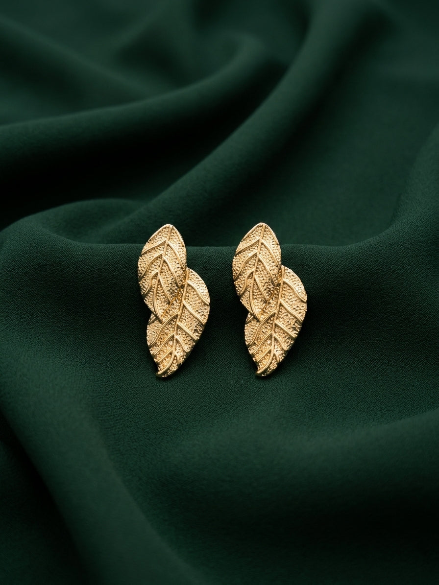 Gold Plated Leaf Design Trendy Earrings