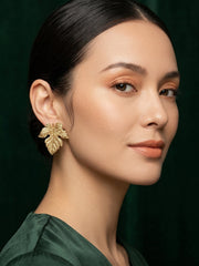 Gold Plated Leaf Design Trendy Earrings