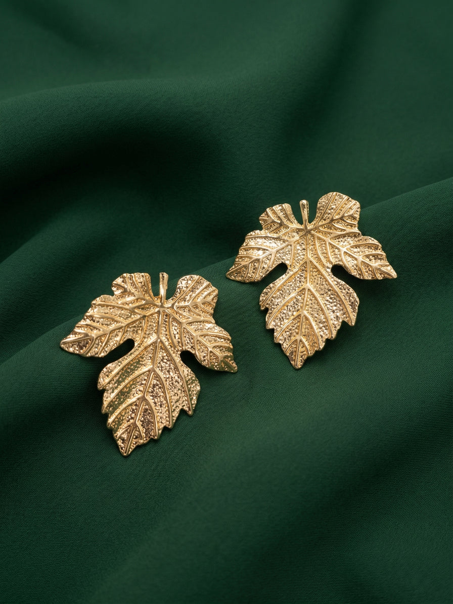 Gold Plated Leaf Design Trendy Earrings