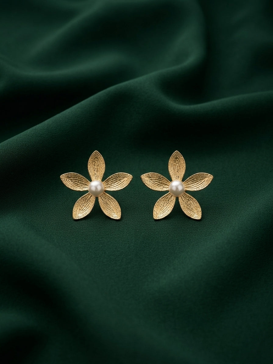 Gold Plated Contemporery Flower Earrings