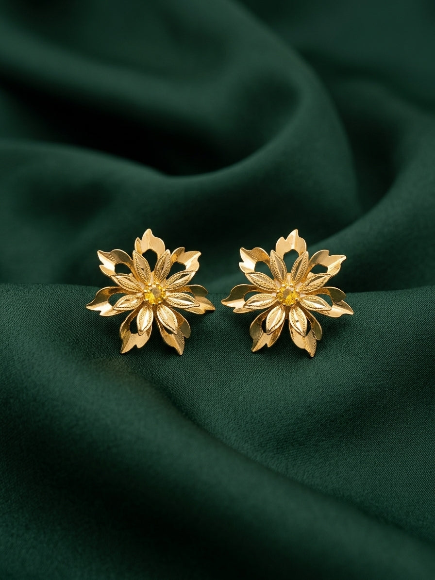 Gold Plated Contemporery Flower Earrings