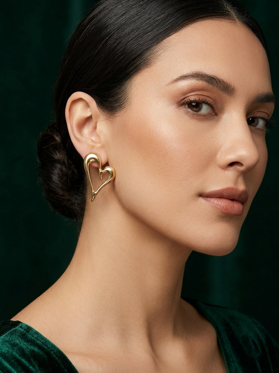 Gold Plated Heart Design Earrings