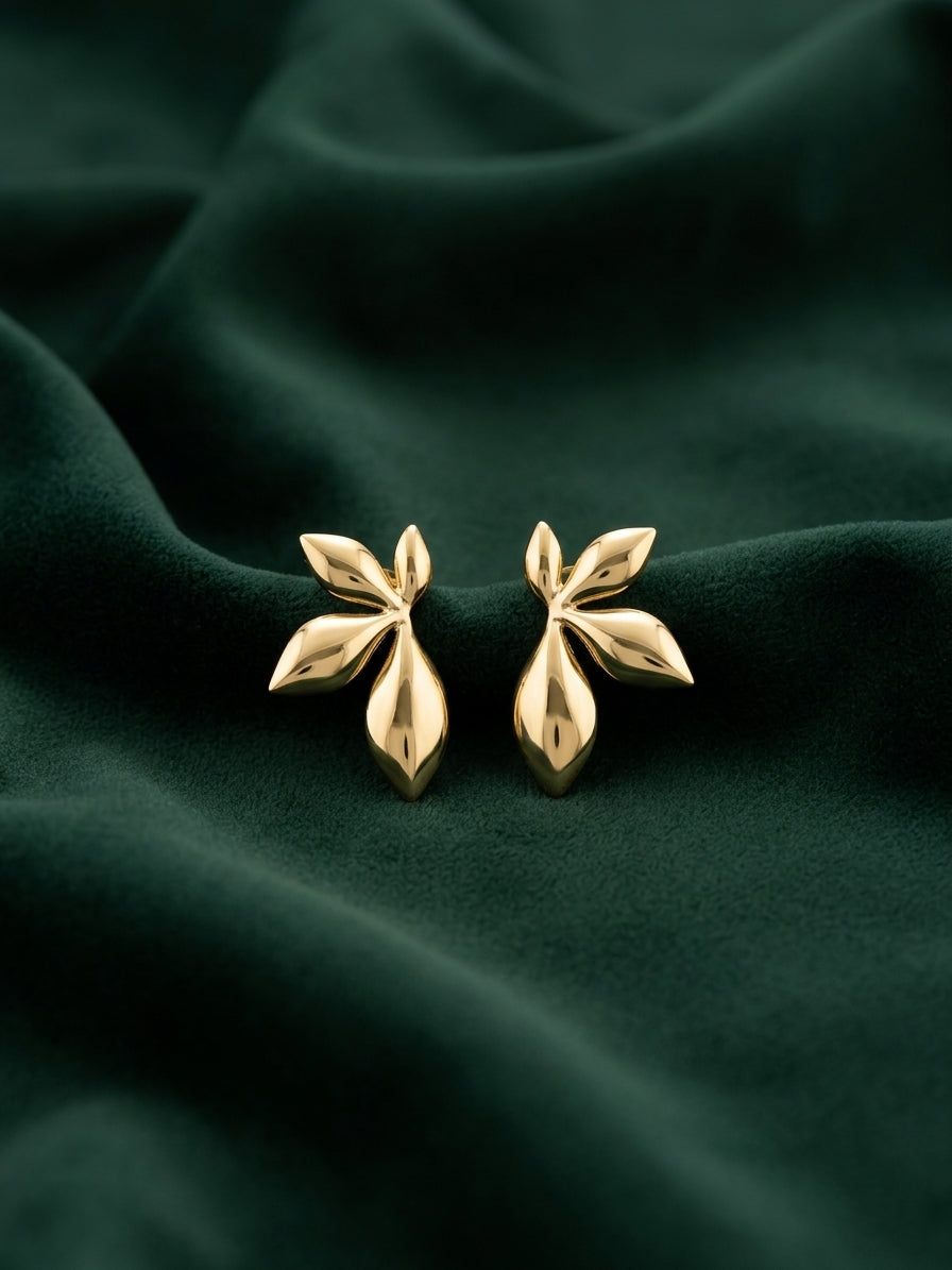 Gold Plated Contemporery Flower Earrings