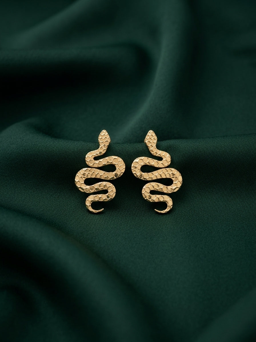 Gold Plated Contemporery Snake Design Earrings