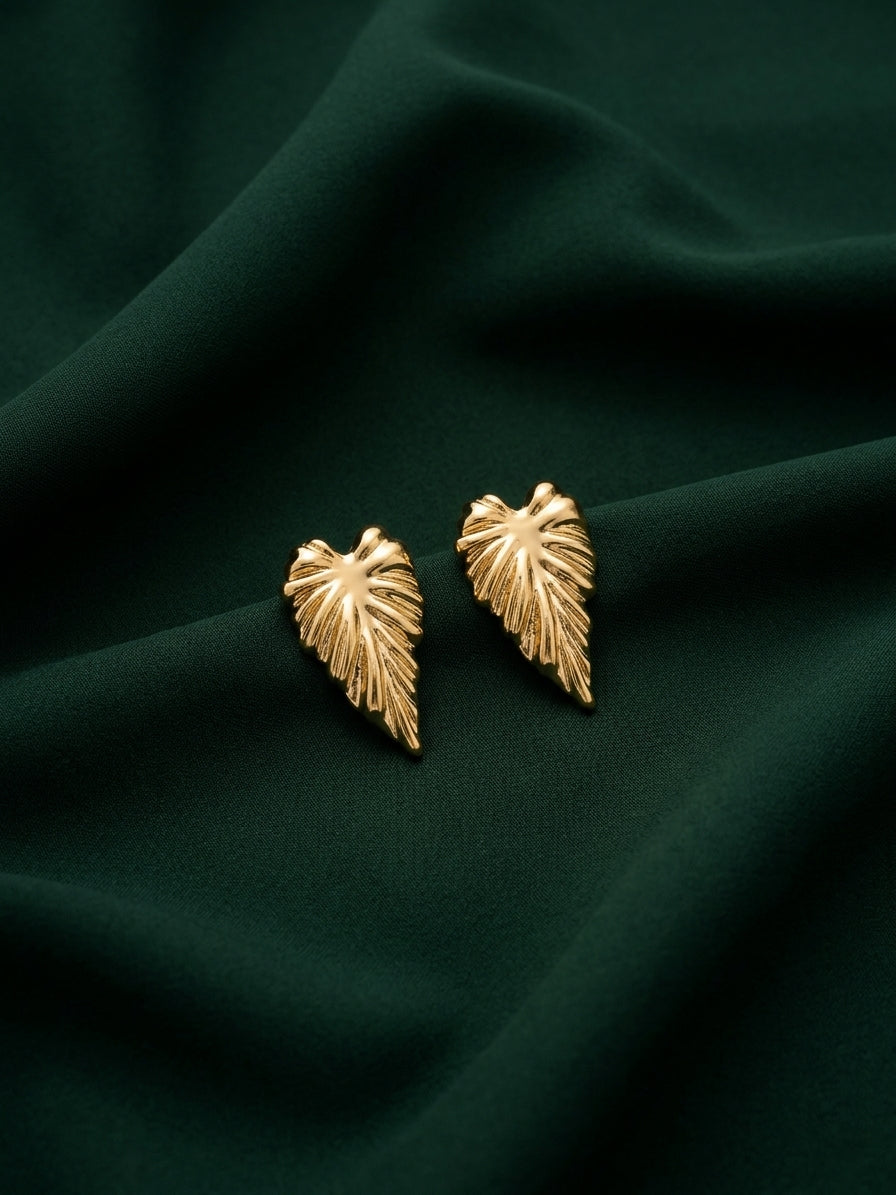 Gold Plated Leaf Design Trendy Earrings