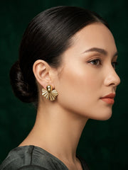 Gold Plated Contemporery Flower Earrings