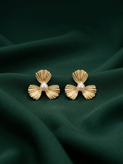 Gold Plated Contemporery Flower Earrings