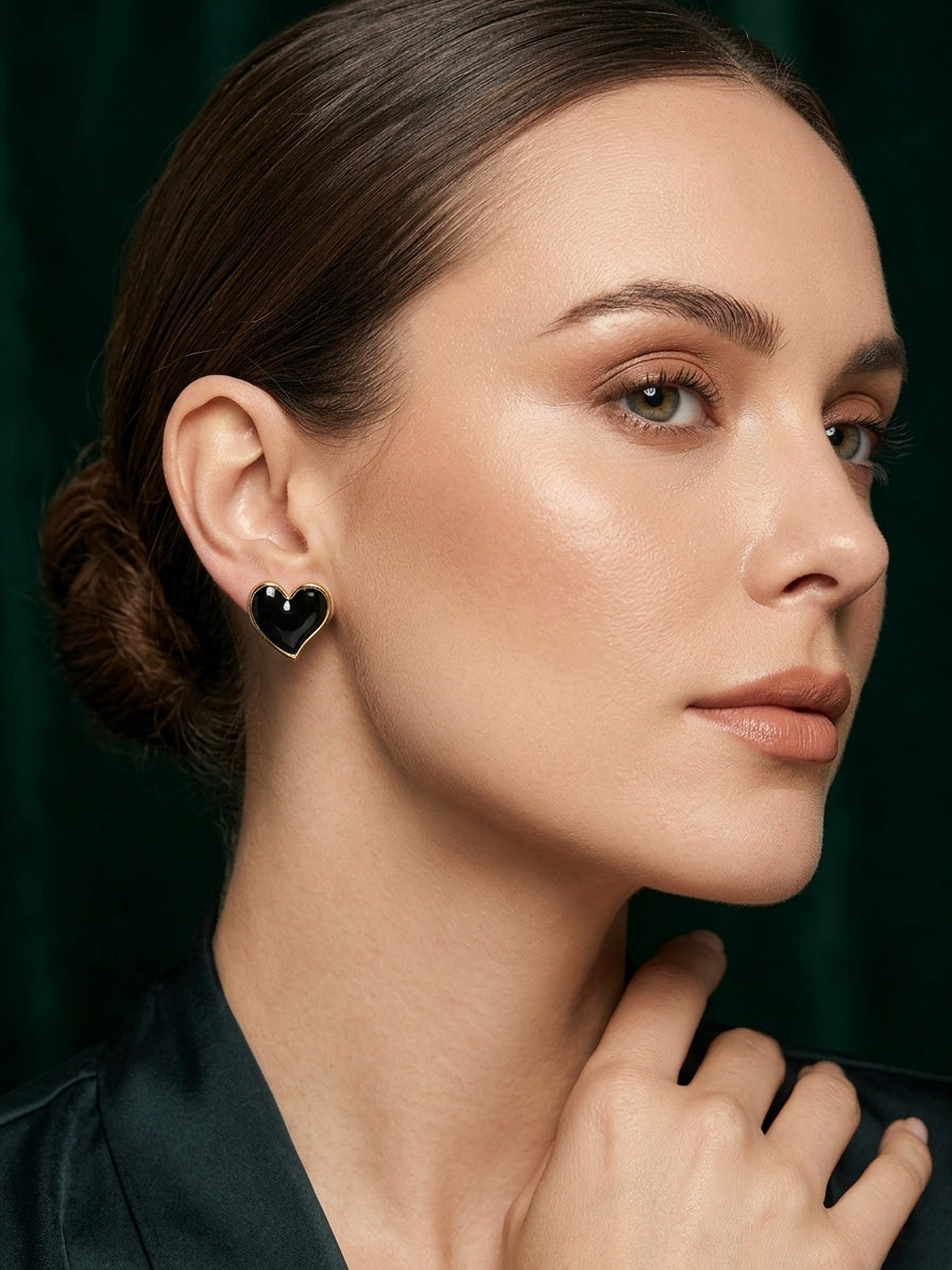 Trendy Black Heart Shaped Earrings