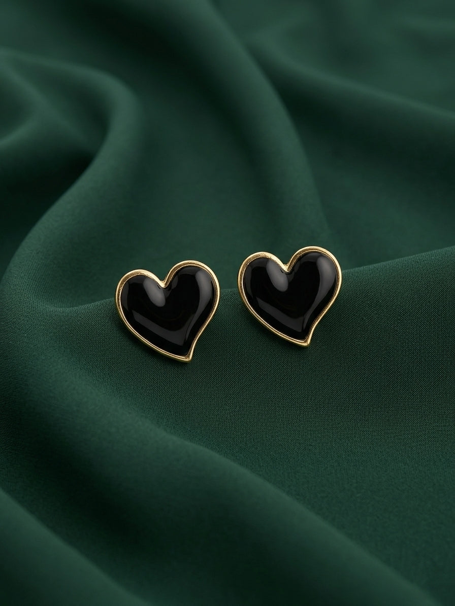 Trendy Black Heart Shaped Earrings
